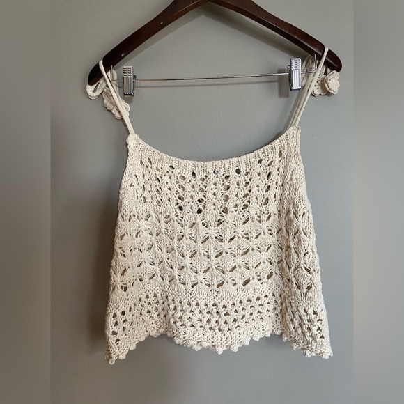 Zara Crochet Top 100% Cotton Flower Ties Size S - Picture 5 of 7